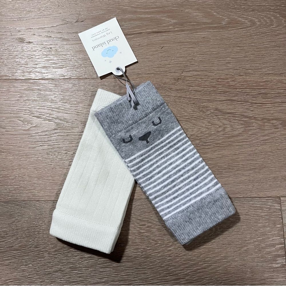 Cloud Island Gray and White Striped Leg Warmers 6-9M